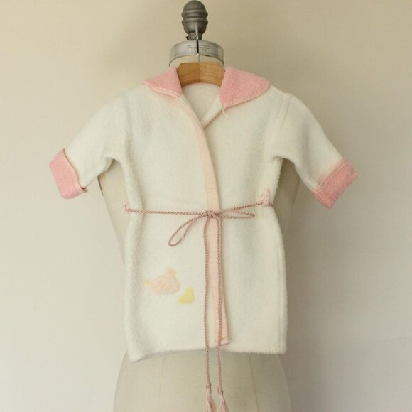 Vintage 1960s Baby Jacket With Ducks, Infant Girls Fleece Layette Clothing - Picture 2 of 10
